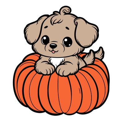 cute little puppy in a pumpkin
