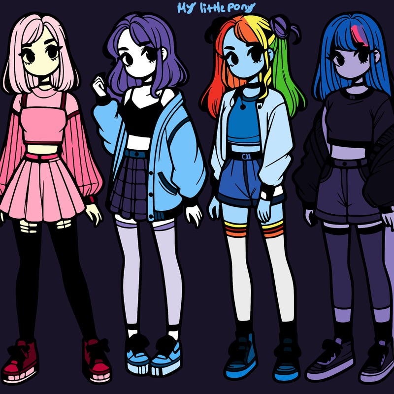 one girl with crop-top shirt and a jacket with a skirt, long socks and another girl with a shirt and pants with a jacket