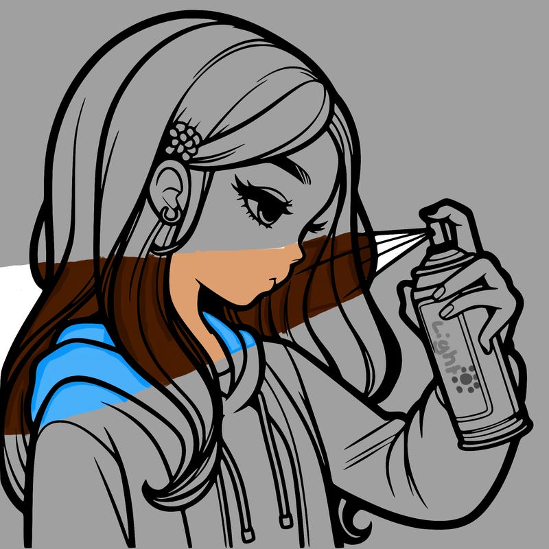 a realistic girl spray painting