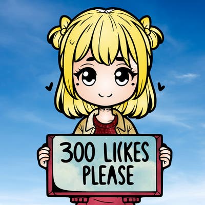 girl holding a sigh saying " 300 likes please"