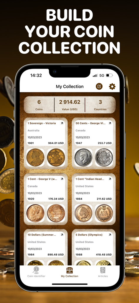 Coin Value Checker - Función de gestión de colecciones de monedas digitales que muestra varias monedas y su valor total en USD.