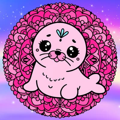 a cute baby seal mandala
