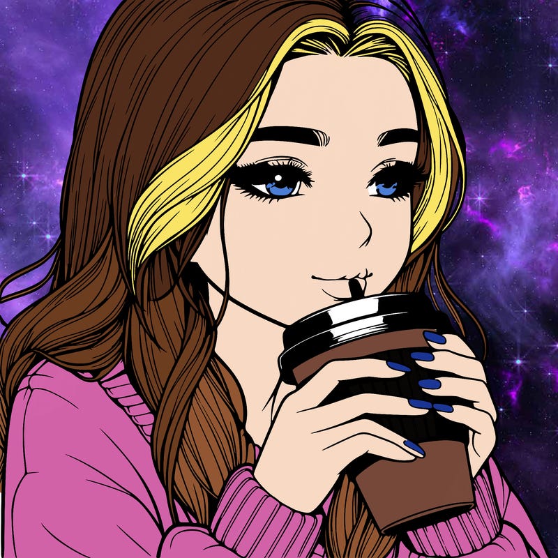 realistic girl drinking coffee