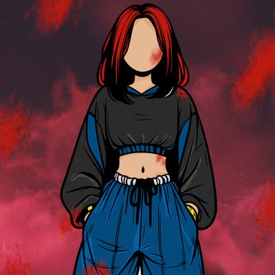 realistic girl faceless with baggy pants and a crop top