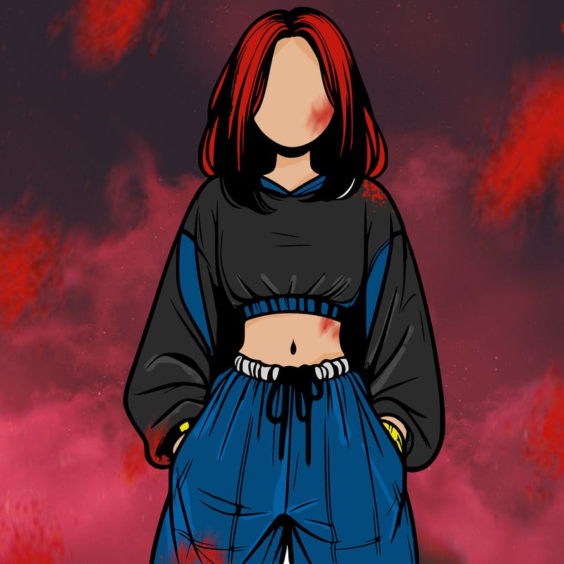 realistic girl faceless with baggy pants and a crop top