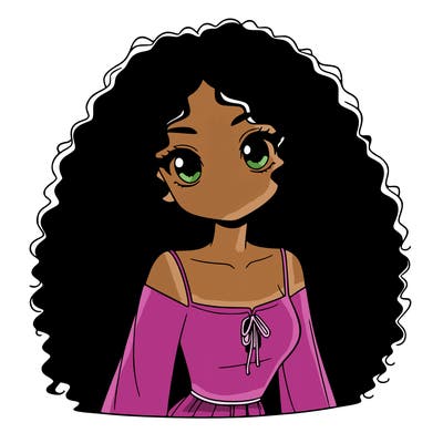 a black anime girl with long afro hair