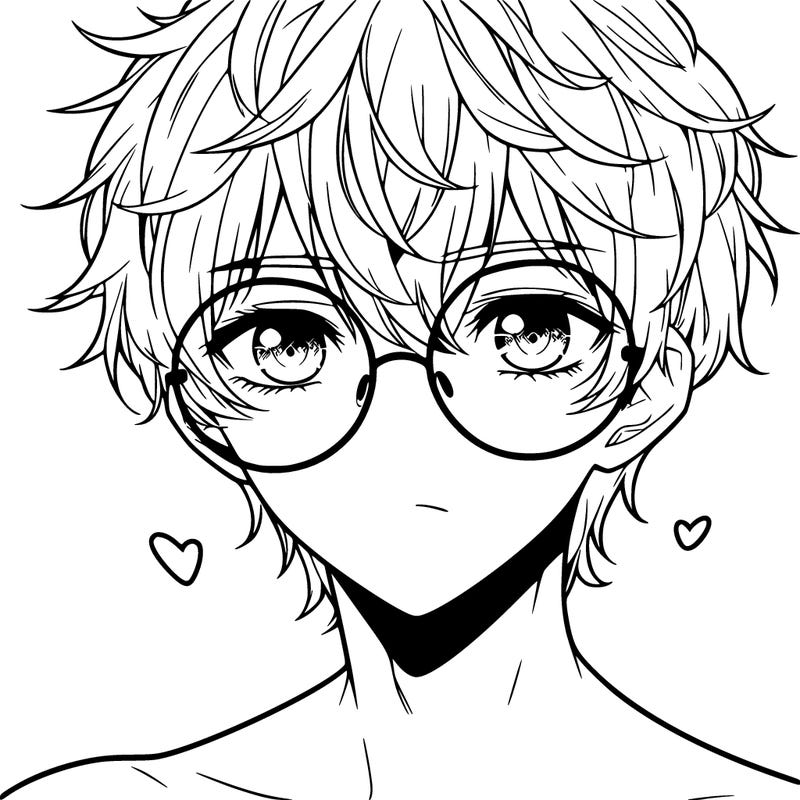 manga character with white hair white eyelashes and blue eyes shirtless and with round glasses