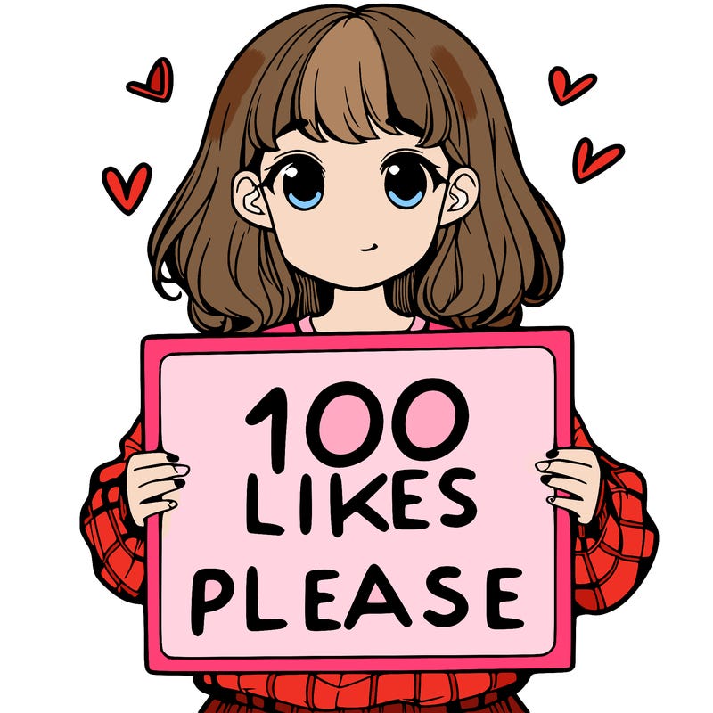 a girl holding a sign saying 100 likes please