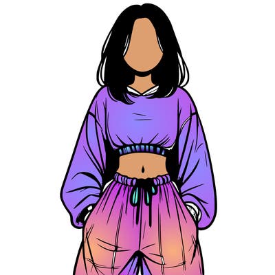realistic girl faceless with baggy pants and a crop top