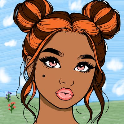 realistic girl with two buns on her hair and lips