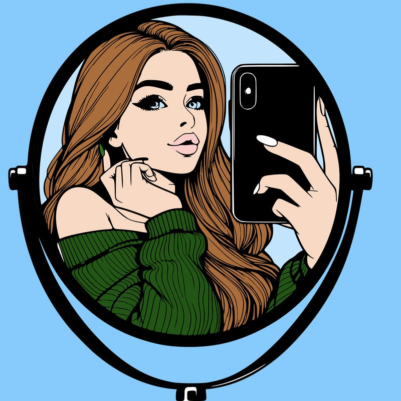 realistic girl taking mirror selfie beautiful