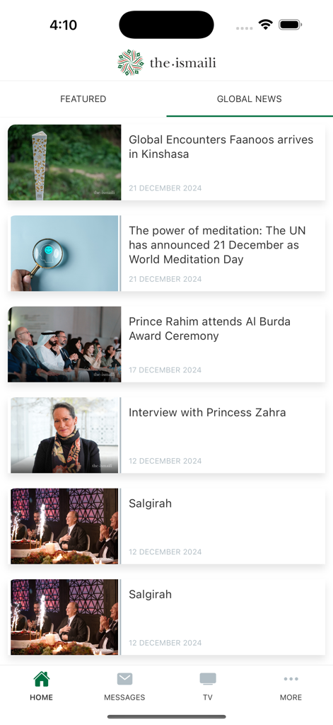 The Ismaili app global news feed with community articles and interviews