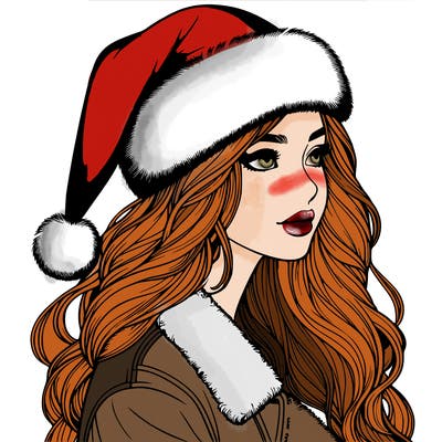 realistic girl in santa hat