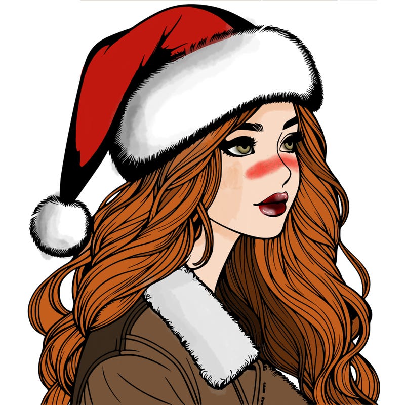 realistic girl in santa hat