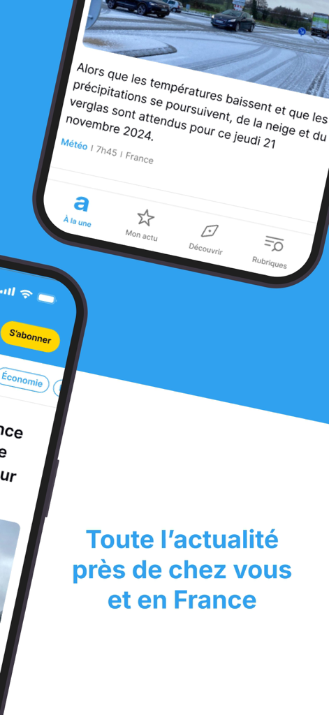 Actu - Screenshot dell'app Actu che mostra articoli di notizie regionali francesi e categorie di navigazione