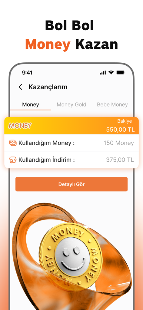 Earnings screen of the Migros Money app displaying balance and discount information
