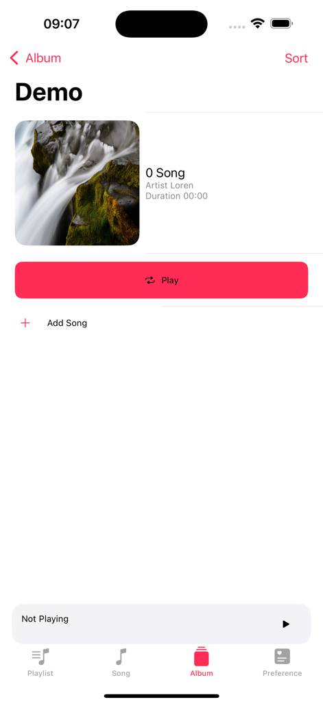 Interface of Melody offline music player showing an album folder with options to play and add songs.