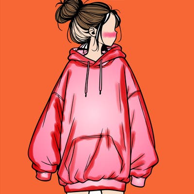 realistic girl with a oversized sweatshirt on and a bun