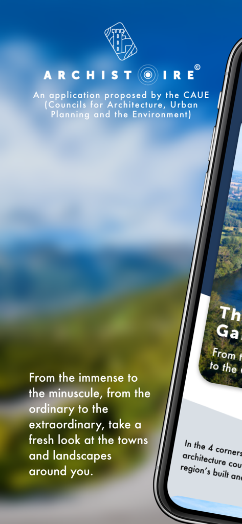Archistoire - Archistoire app welcome screen with logo and descriptive text about architectural exploration.