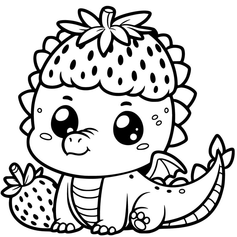 a cute dragon with a strawberry on its head.