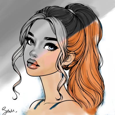 realistic girl with a ponytail on her hair and lips