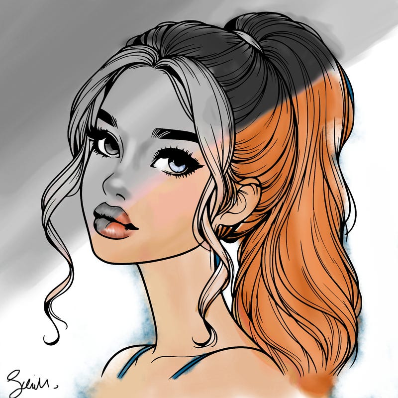 realistic girl with a ponytail on her hair and lips