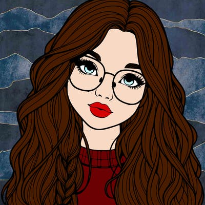 girl with long hair and freckles and glasses realistic