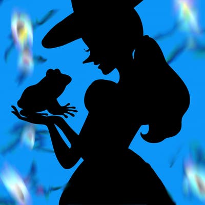 a shadow of a princess holding a frog realistic