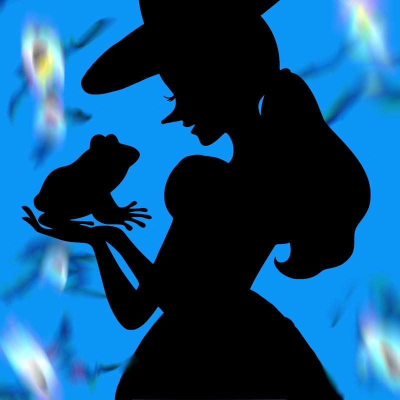 a shadow of a princess holding a frog realistic