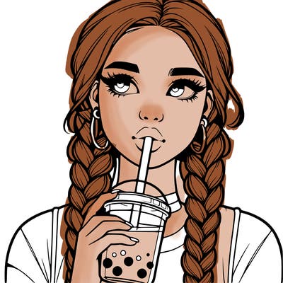 realistic girl with braided hair drinking boba
