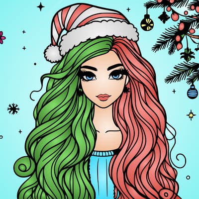 christmas fashionable female model and long hair
