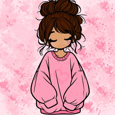 girl with baggy sweatshirt and messy bun