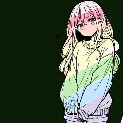 manga teen girl  in a sweater and baggy pants