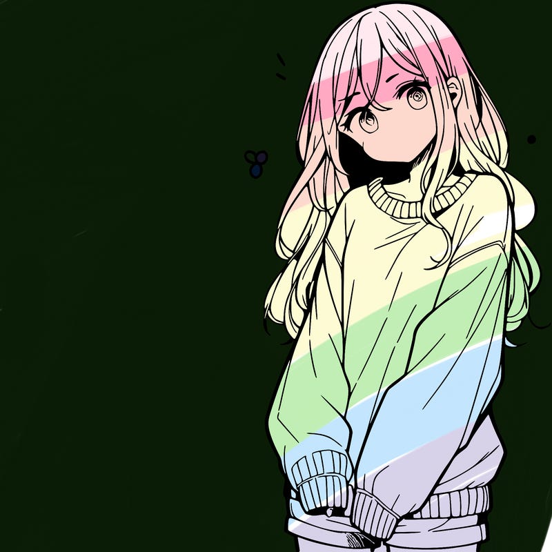 manga teen girl  in a sweater and baggy pants