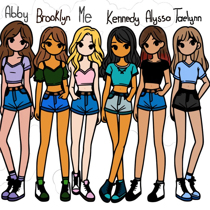 a group of girls wearing crop tops and shorts