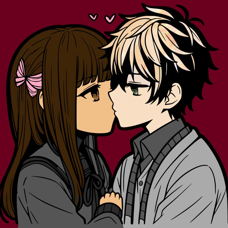 anime girl and boy kissing