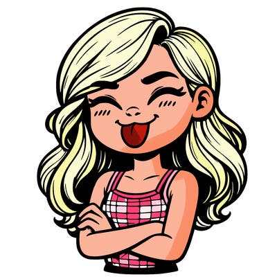 realistic girl crossing her arms and wearing a tank top with her tongue held out she has long hair