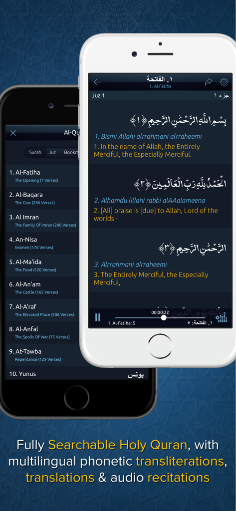 Muslim Mate Pro - Ramadan 2020 - Muslim Mate Pro app interface showing the Holy Quran with Arabic script, English translations, and phonetic transliterations.