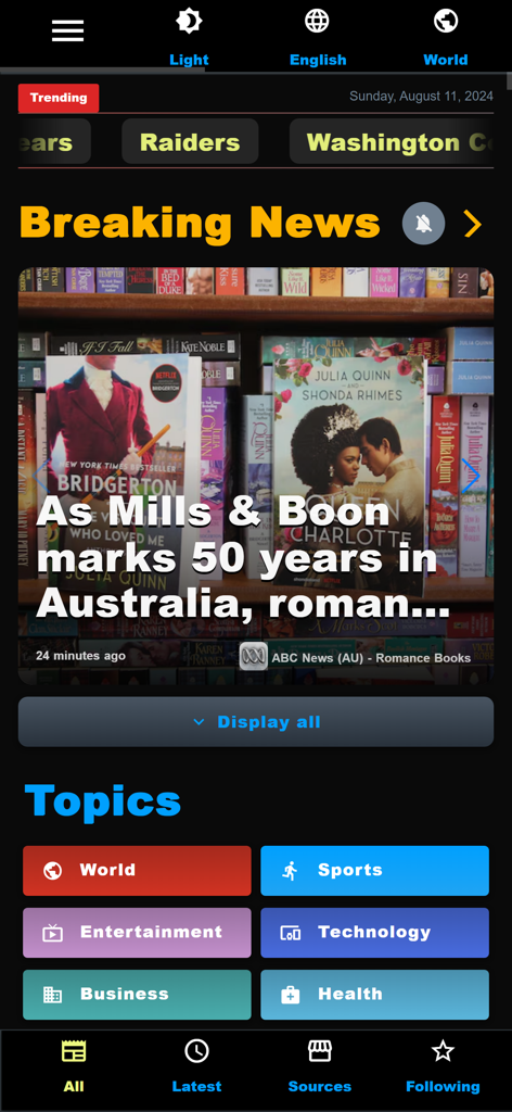 Spark News: Breaking Now - Spark News app interface showing breaking news and categories like world sports and technology