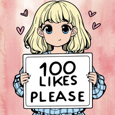 a girl holding a sign saying 100 likes please