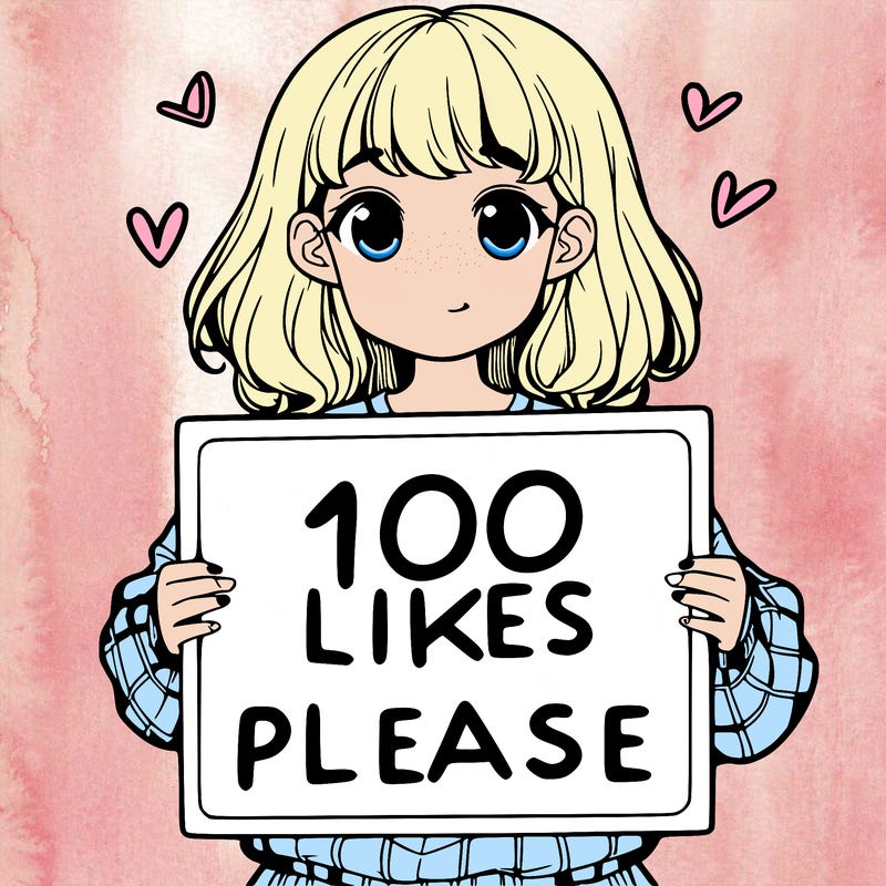a girl holding a sign saying 100 likes please