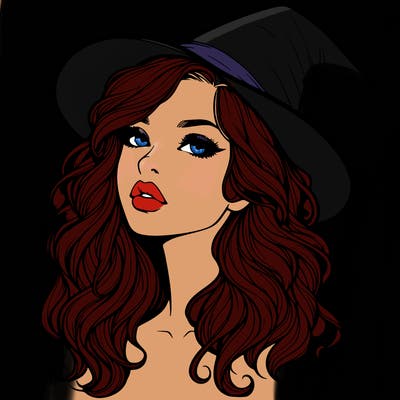 realistic witch girl with wavy hair and lips