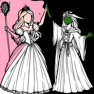 detailed realistic split of a princess and a witch