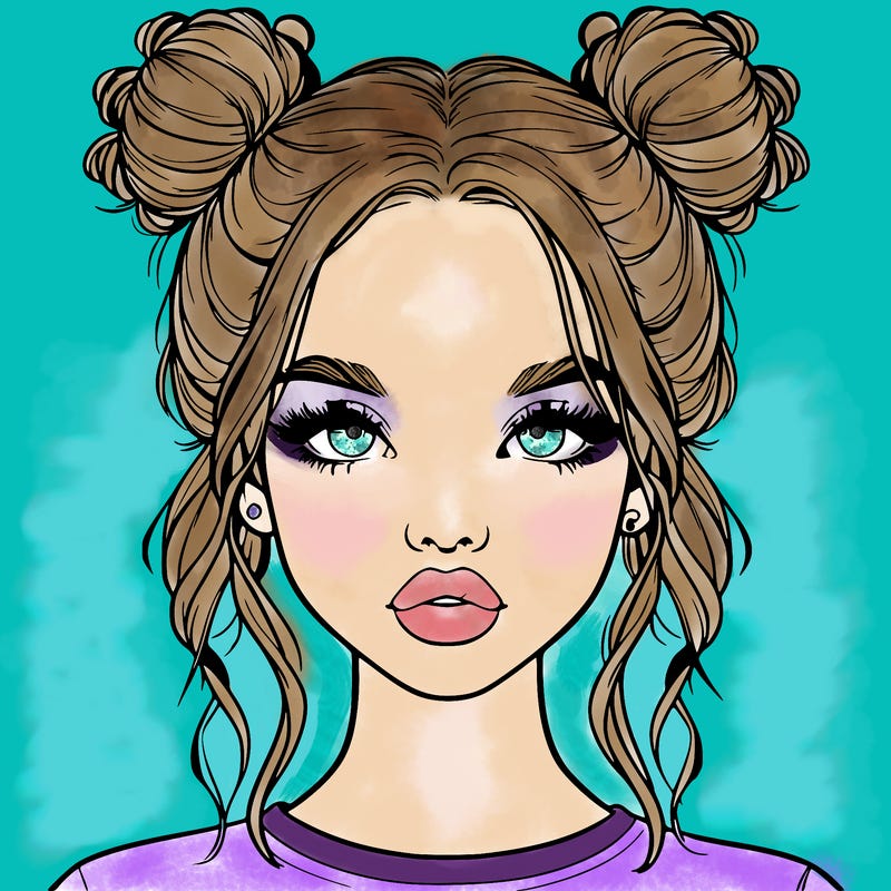 realistic girl with two buns in hair and lips