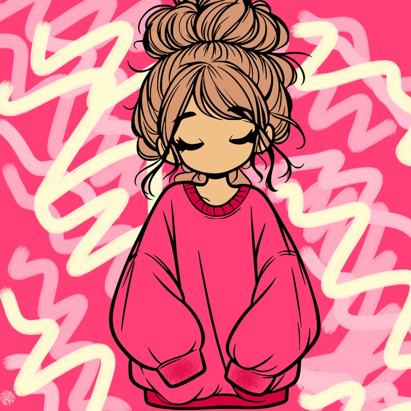 girl with baggy sweatshirt and messy bun