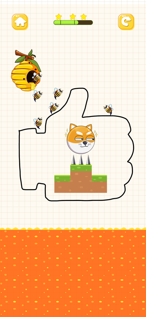 Save The Doge: Rescue Dog Game - A player draws a thumbs up shape to protect the doge from bees in Save The Doge