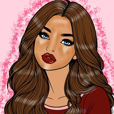 realistic girl with hair on her hair and lips