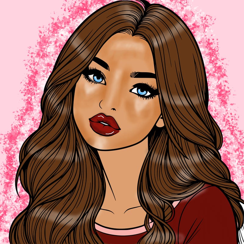 realistic girl with hair on her hair and lips