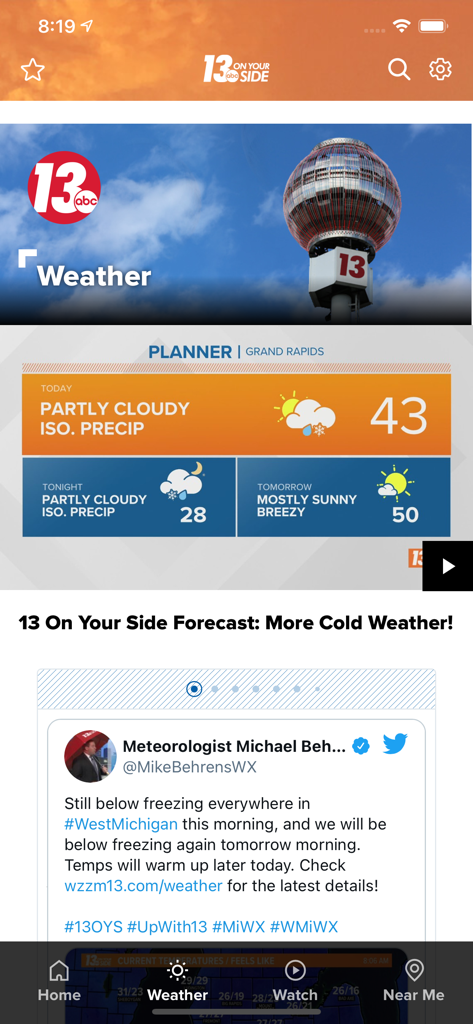 Local weather forecast and meteorologist updates for Grand Rapids in the 13 ON YOUR SIDE app