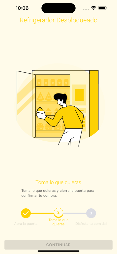Ilustración de una persona seleccionando una comida de un frigorífico inteligente Clean Meal desbloqueado